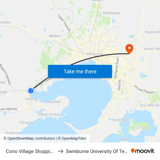 Corio Village Shopping Centre/Gellibrand St to Swinburne University Of Technology - Croydon Campus map