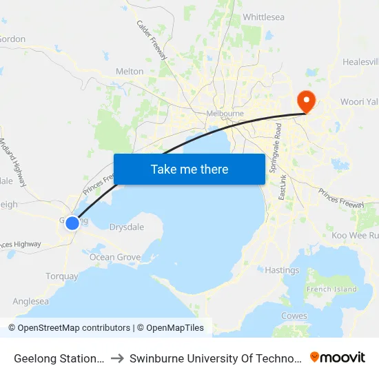 Geelong Station/Railway Tce to Swinburne University Of Technology - Croydon Campus map