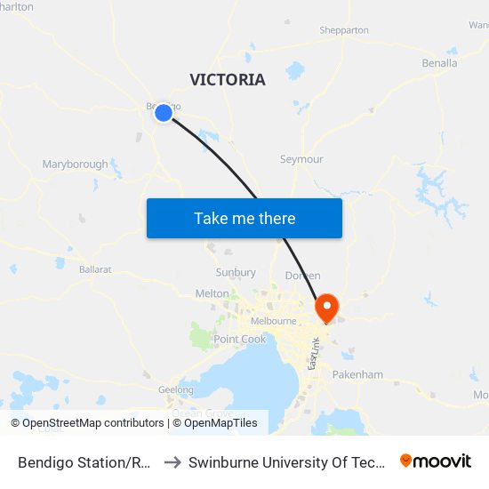 Bendigo Station/Railway Pl (Bendigo) to Swinburne University Of Technology - Croydon Campus map