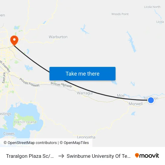 Traralgon Plaza Sc/Franklin St to Swinburne University Of Technology - Croydon Campus map