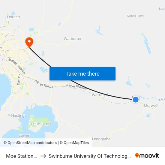 Moe Station/Lloyd St to Swinburne University Of Technology - Croydon Campus map