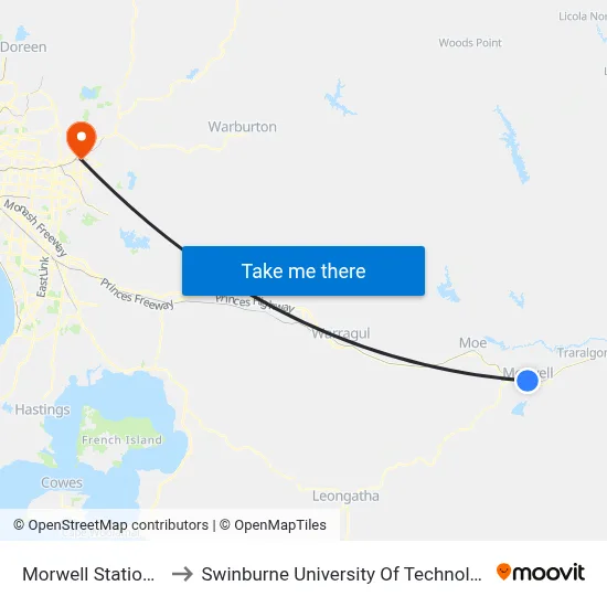 Morwell Station/Princes Dr to Swinburne University Of Technology - Croydon Campus map