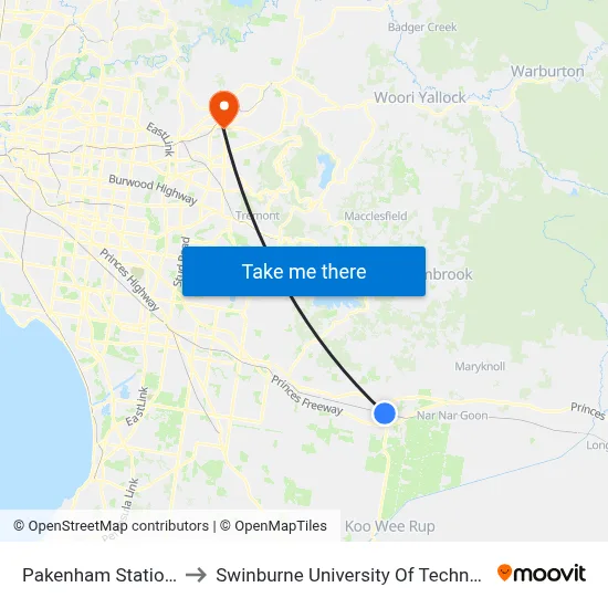 Pakenham Station/Railway Ave to Swinburne University Of Technology - Croydon Campus map