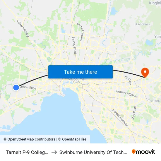 Tarneit P-9 College/Crossway Ave to Swinburne University Of Technology - Croydon Campus map