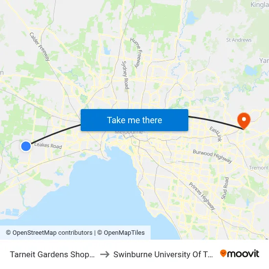 Tarneit Gardens Shopping Centre/Wickford Rd to Swinburne University Of Technology - Croydon Campus map