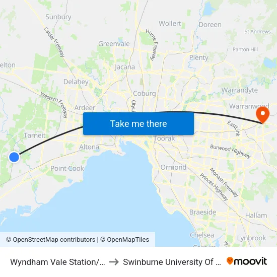 Wyndham Vale Station/Armstrong Rd to Swinburne University Of Technology - Croydon Campus map