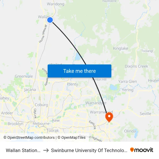 Wallan Station/Station St to Swinburne University Of Technology - Croydon Campus map
