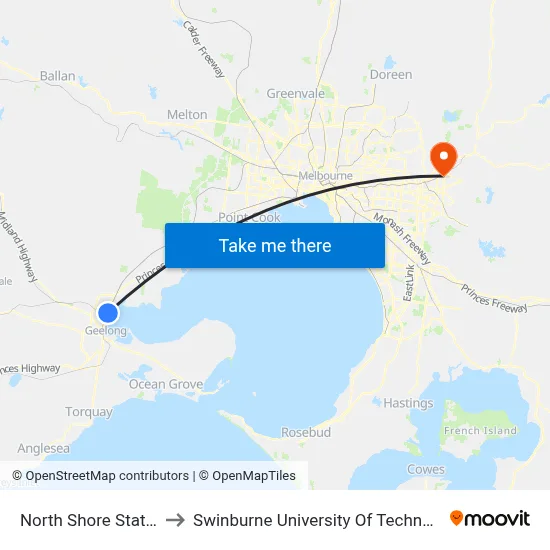 North Shore Station/Station St to Swinburne University Of Technology - Croydon Campus map