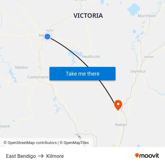 East Bendigo to Kilmore map