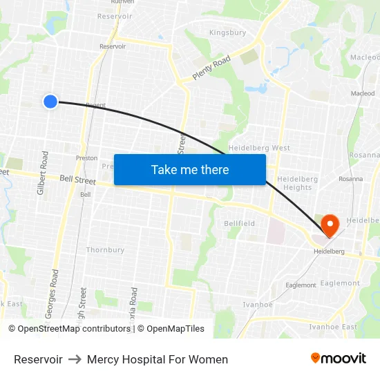 Reservoir to Mercy Hospital For Women map