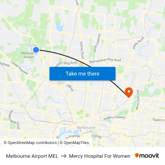 Melbourne Airport MEL to Mercy Hospital For Women map