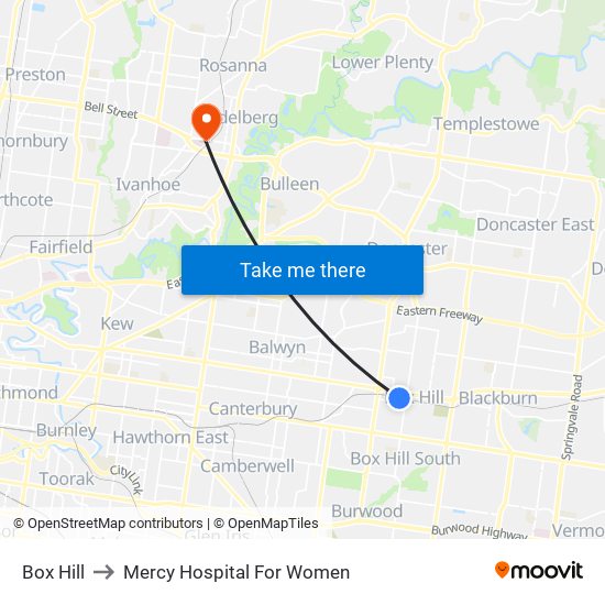 Box Hill to Mercy Hospital For Women map