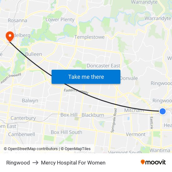 Ringwood to Mercy Hospital For Women map