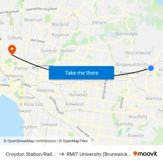 Croydon Station/Railway Ave to RMIT University (Brunswick Campus) map