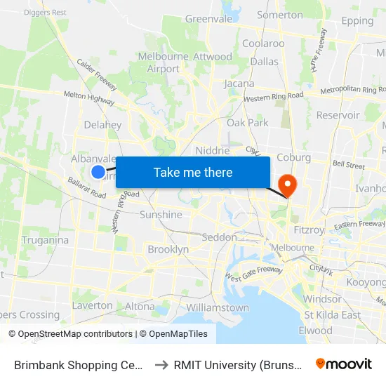 Brimbank Shopping Centre/Neale Rd to RMIT University (Brunswick Campus) map