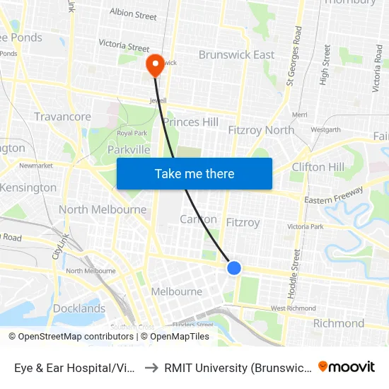 Eye & Ear Hospital/Victoria Pde to RMIT University (Brunswick Campus) map