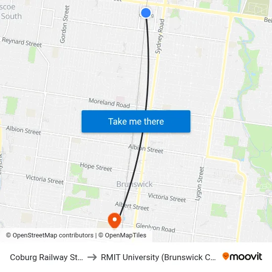 Coburg Railway Station to RMIT University (Brunswick Campus) map