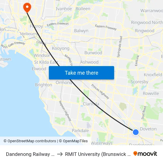 Dandenong Railway Station to RMIT University (Brunswick Campus) map