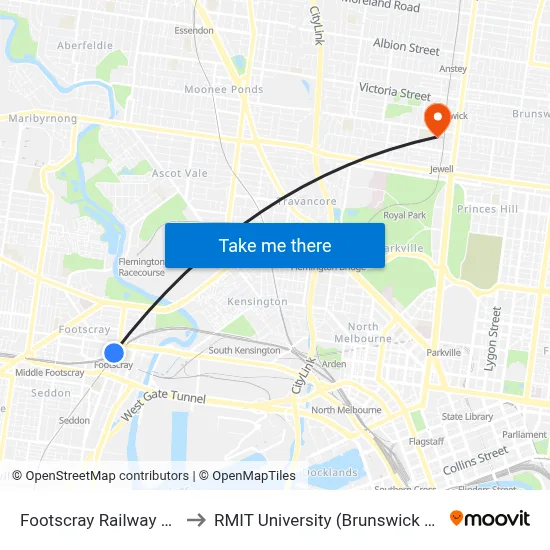 Footscray Railway Station to RMIT University (Brunswick Campus) map