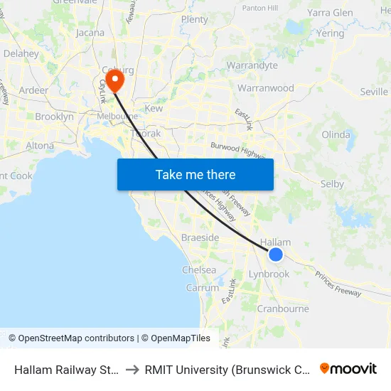 Hallam Railway Station to RMIT University (Brunswick Campus) map