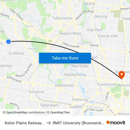Keilor Plains Railway Station to RMIT University (Brunswick Campus) map