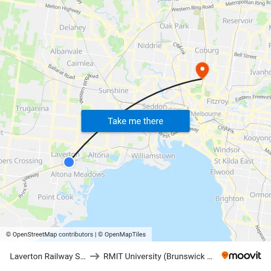 Laverton Railway Station to RMIT University (Brunswick Campus) map