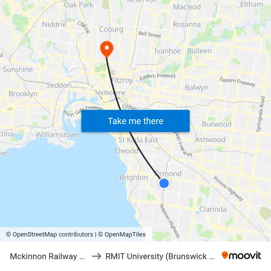 Mckinnon Railway Station to RMIT University (Brunswick Campus) map