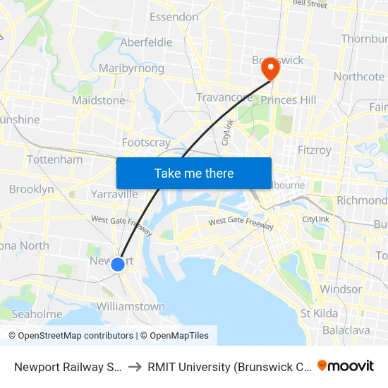 Newport Railway Station to RMIT University (Brunswick Campus) map