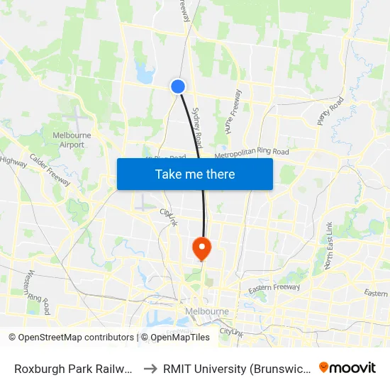 Roxburgh Park Railway Station to RMIT University (Brunswick Campus) map
