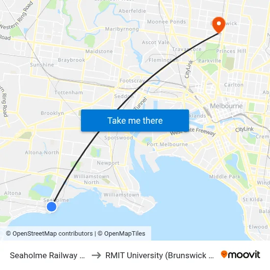 Seaholme Railway Station to RMIT University (Brunswick Campus) map