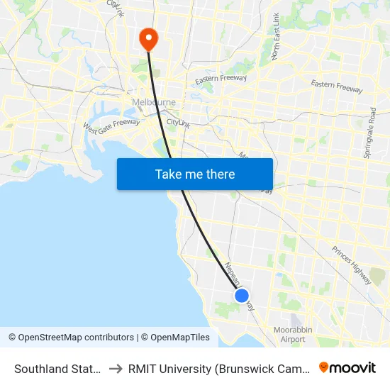 Southland Station to RMIT University (Brunswick Campus) map
