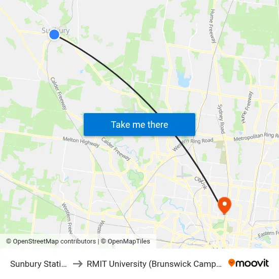 Sunbury Station to RMIT University (Brunswick Campus) map