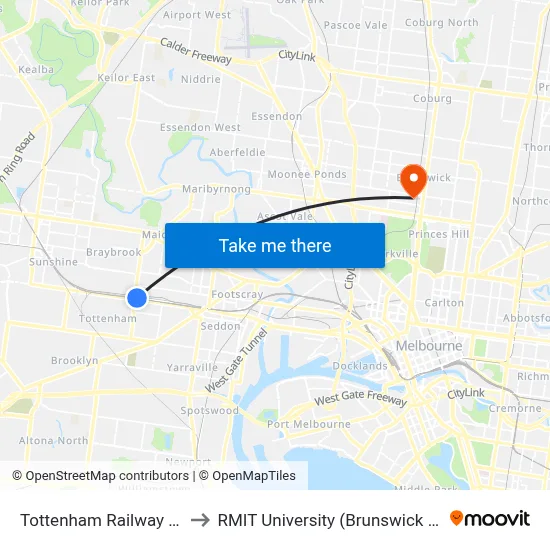 Tottenham Railway Station to RMIT University (Brunswick Campus) map