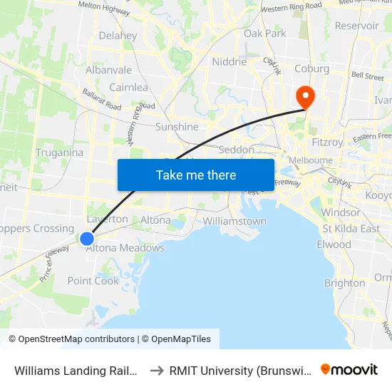 Williams Landing Railway Station to RMIT University (Brunswick Campus) map