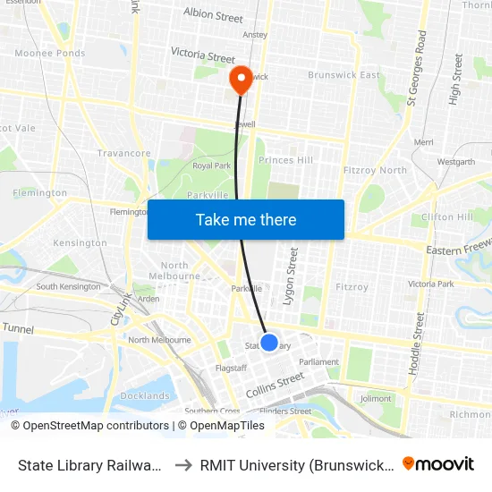 State Library Railway Station to RMIT University (Brunswick Campus) map