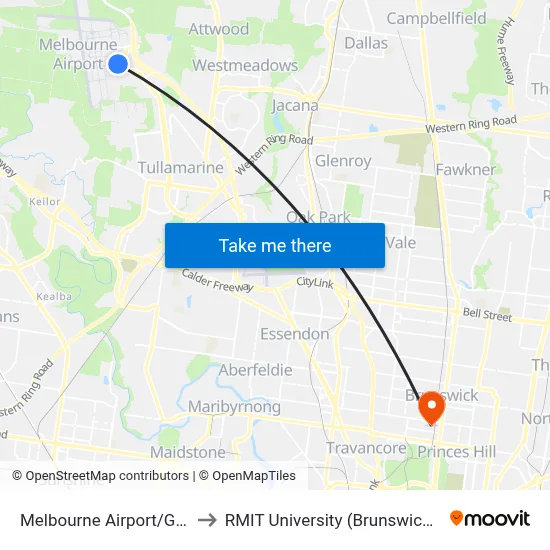 Melbourne Airport/Grants Rd to RMIT University (Brunswick Campus) map