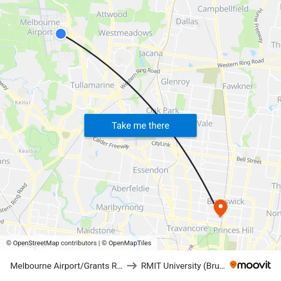 Melbourne Airport/Grants Rd to RMIT University (Brunswick Campus) map