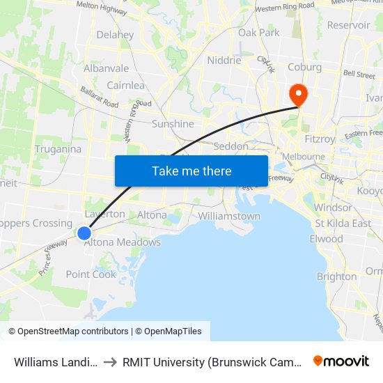 Williams Landing to RMIT University (Brunswick Campus) map