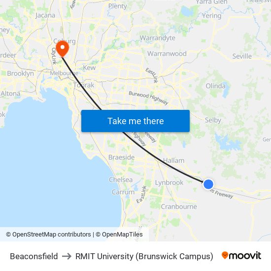 Beaconsfield to RMIT University (Brunswick Campus) map