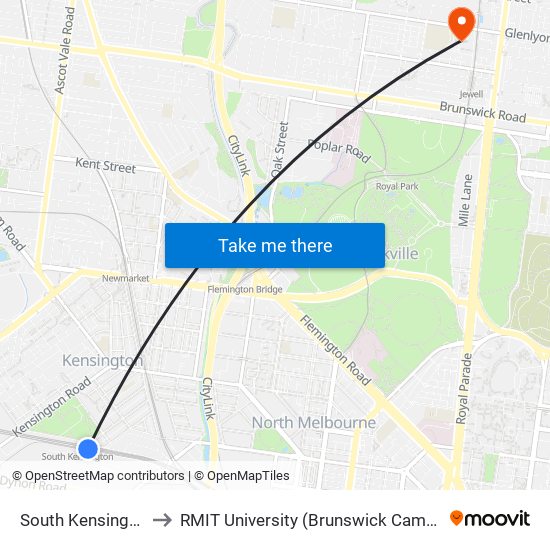 South Kensington to RMIT University (Brunswick Campus) map