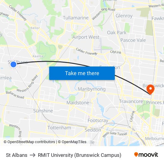 St Albans to RMIT University (Brunswick Campus) map