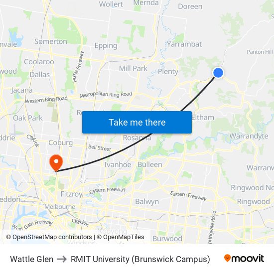 Wattle Glen to RMIT University (Brunswick Campus) map