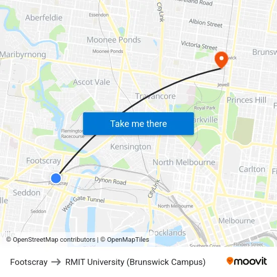 Footscray Station to RMIT University (Brunswick Campus) map