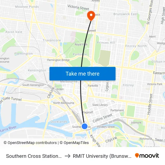Southern Cross Station/Spencer St to RMIT University (Brunswick Campus) map