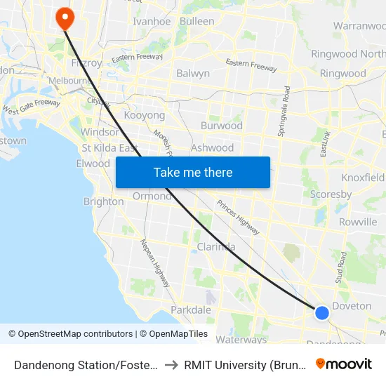 Dandenong Station/Foster St to RMIT University (Brunswick Campus) map