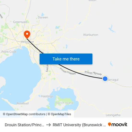 Drouin Station/Princes Way to RMIT University (Brunswick Campus) map
