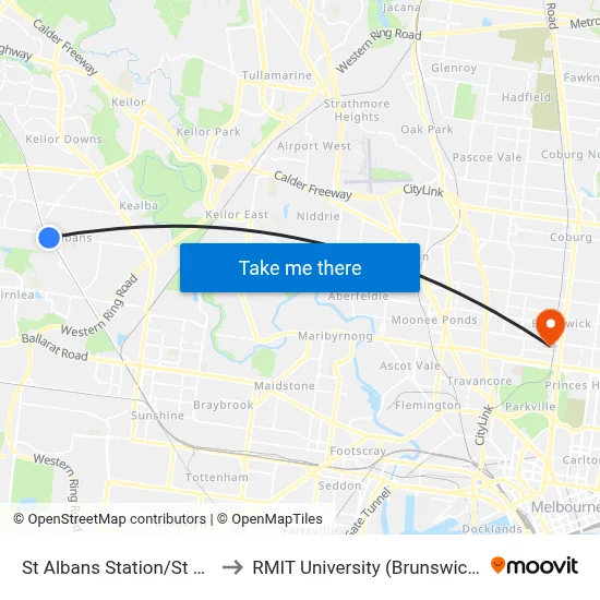 St Albans Station/St Albans Rd to RMIT University (Brunswick Campus) map