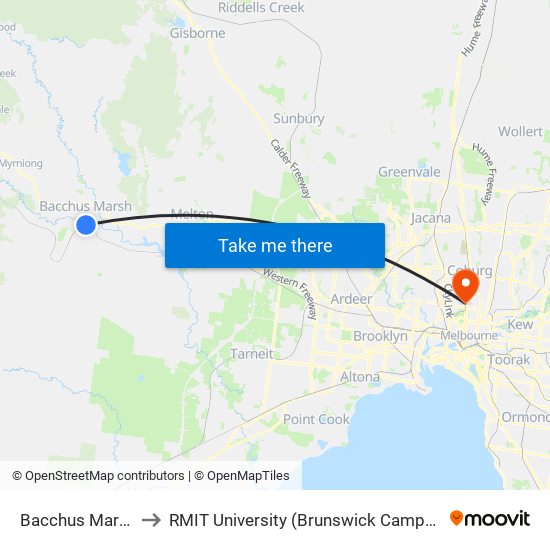 Bacchus Marsh to RMIT University (Brunswick Campus) map