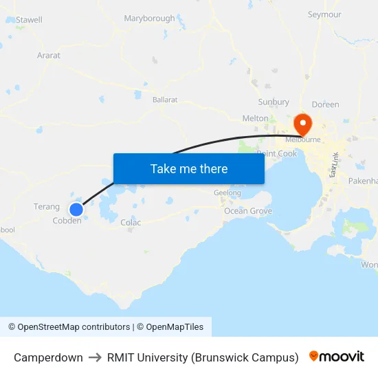 Camperdown to RMIT University (Brunswick Campus) map