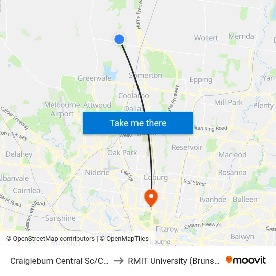 Craigieburn Central Sc/Central Park Ave to RMIT University (Brunswick Campus) map